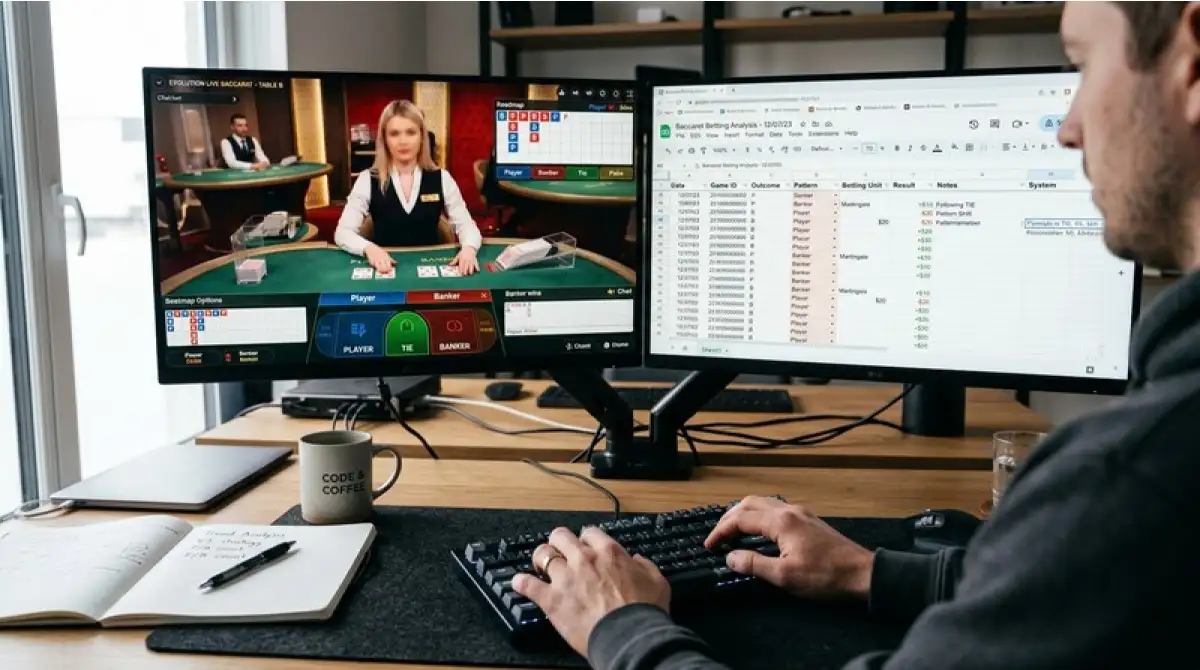 Praxis-Check: Spieler am Bildschirm mit Live-Baccarat-Tisch