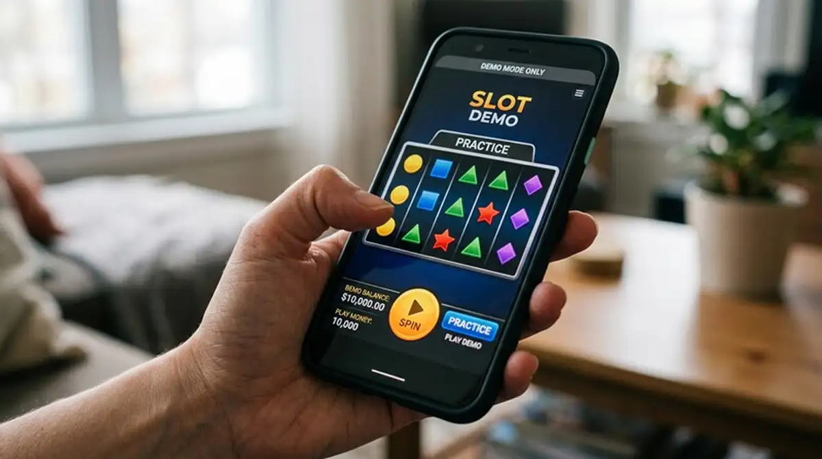 Demo-Modus auf dem Smartphone – Bonus-Buy-Slot mit Spielgeld und Übungsbutton