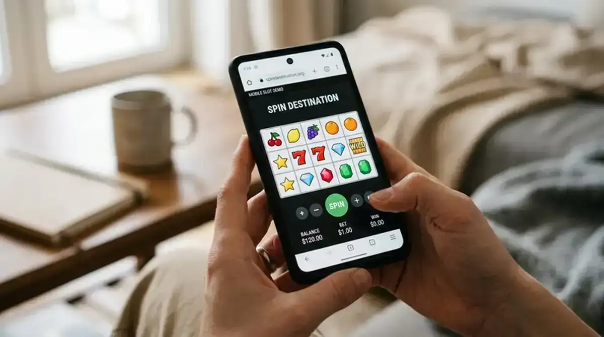 Mobiles Spielen ohne App: Smartphone zeigt Slot-Walzen im Browser