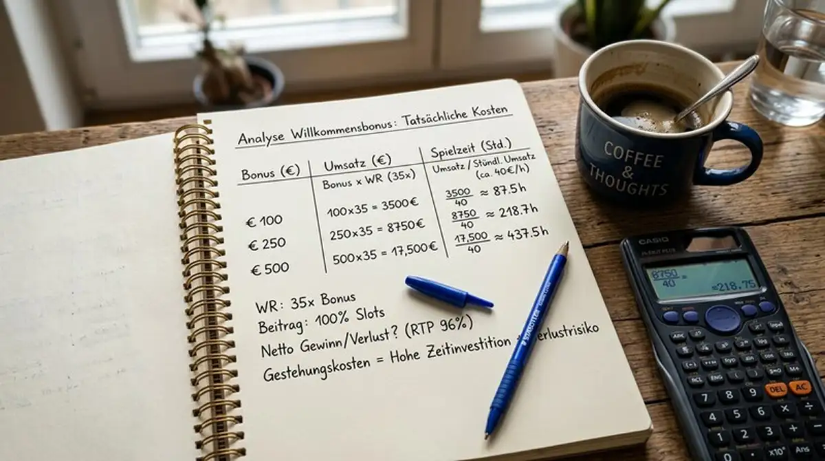 Bonus­rechnung – 40-fache Umsetzung und reale Spielzeit