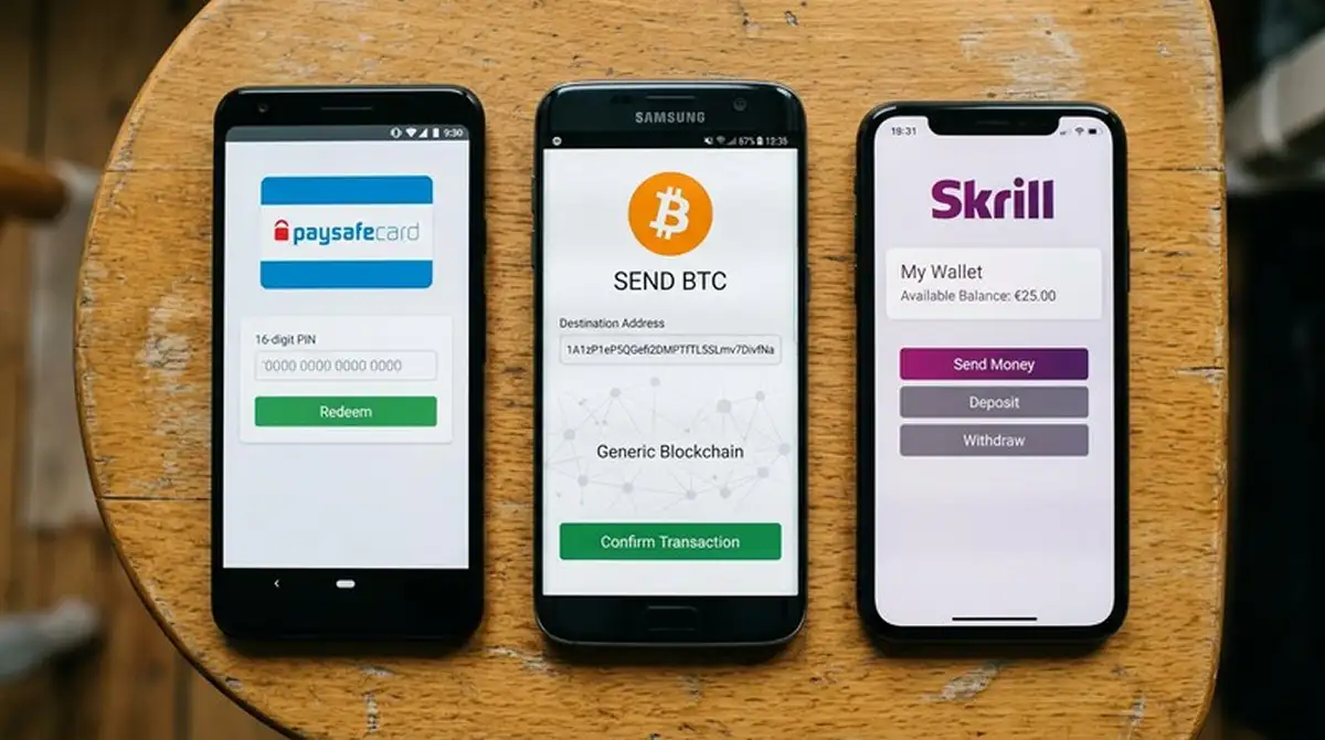 Übersicht Zahlungsmethoden mit Krypto, Paysafecard und E-Wallets