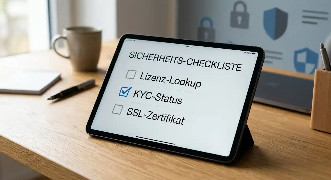 Prüfliste mit Lizenz, KYC und SSL-Hinweisen