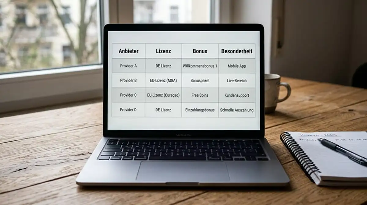 Laptop-Bildschirm mit der Rangliste der Punto Banco Online Casinos und einem Vergleichs-Chart