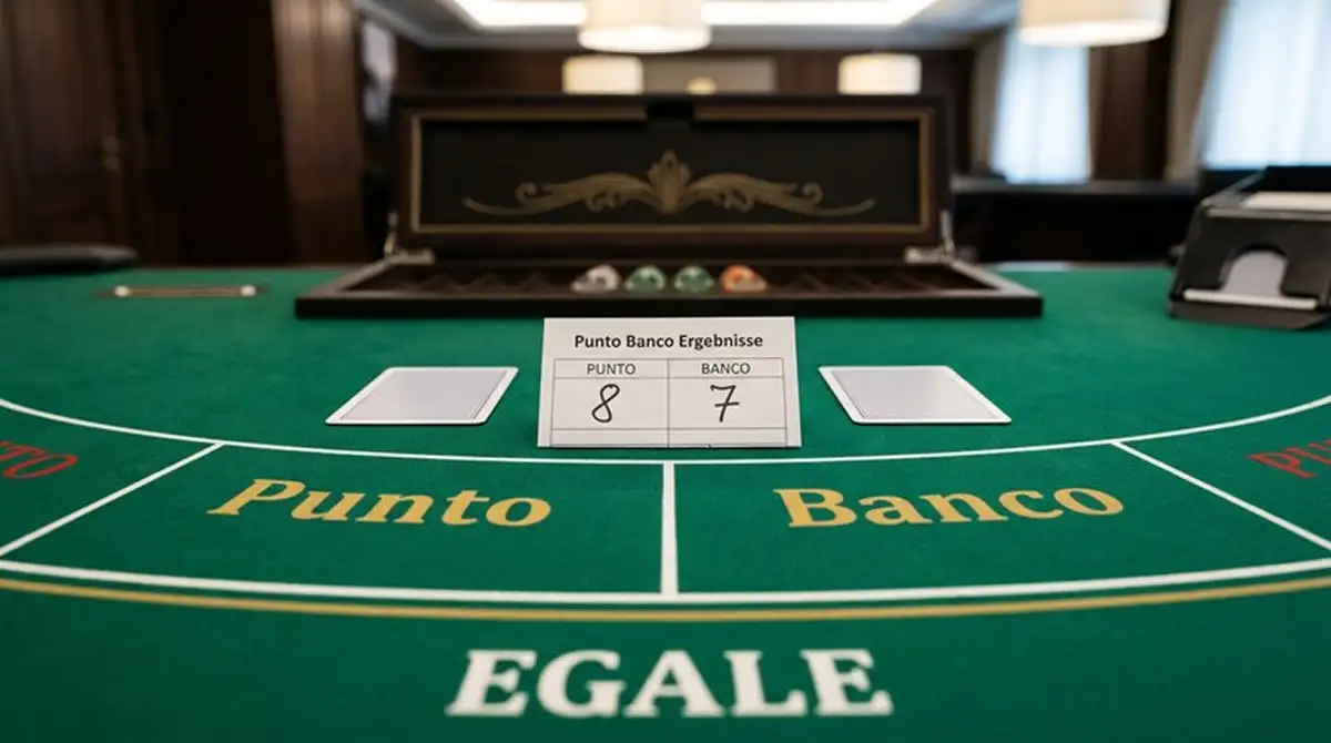 Punto Banco Spieltisch mit ausgelegten Karten auf den Feldern Punto und Banco