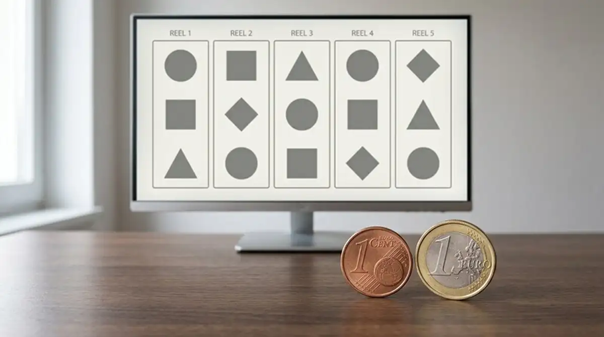 Slots mit 1 Cent, 5 Cent und 1 Euro Einsatz: Spielautomat mit Cent-Muenzen und 1-Euro-Muenze