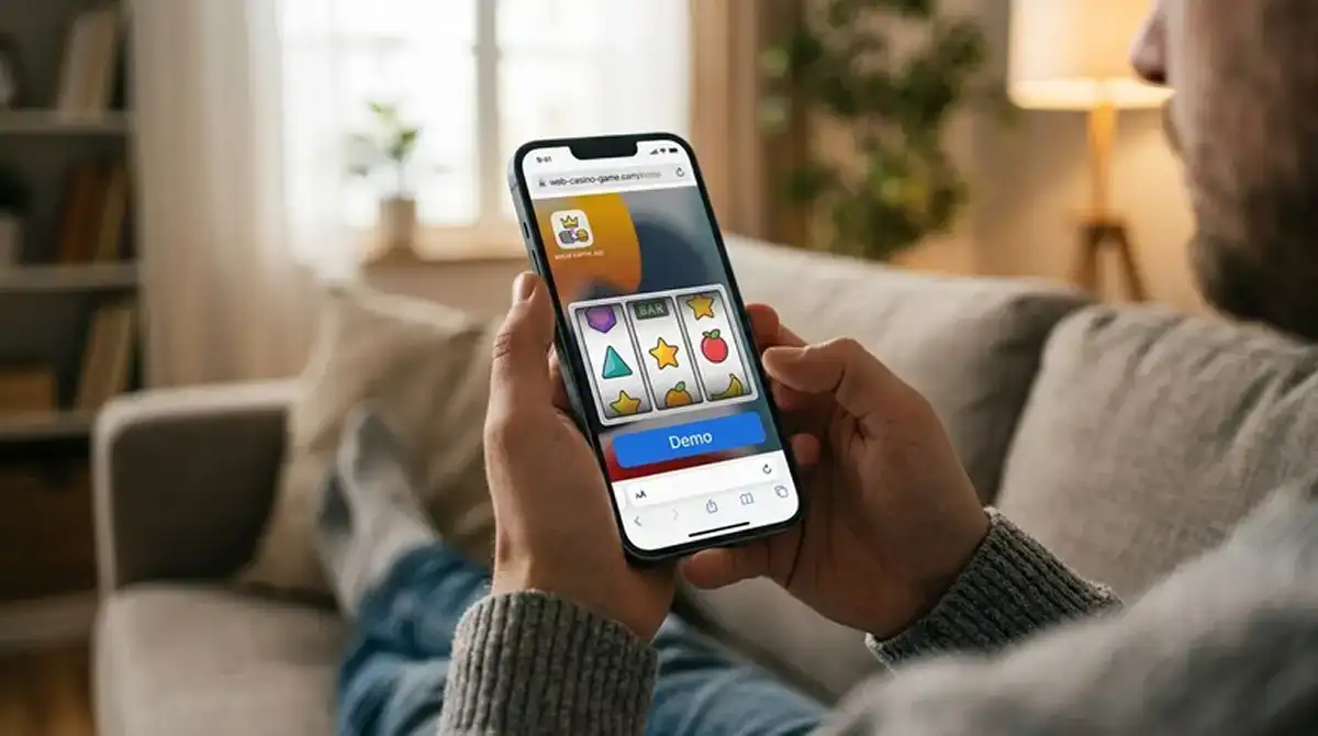 Smartphone mit Merkur Slot im Browser neben Social-Casino-App-Symbol