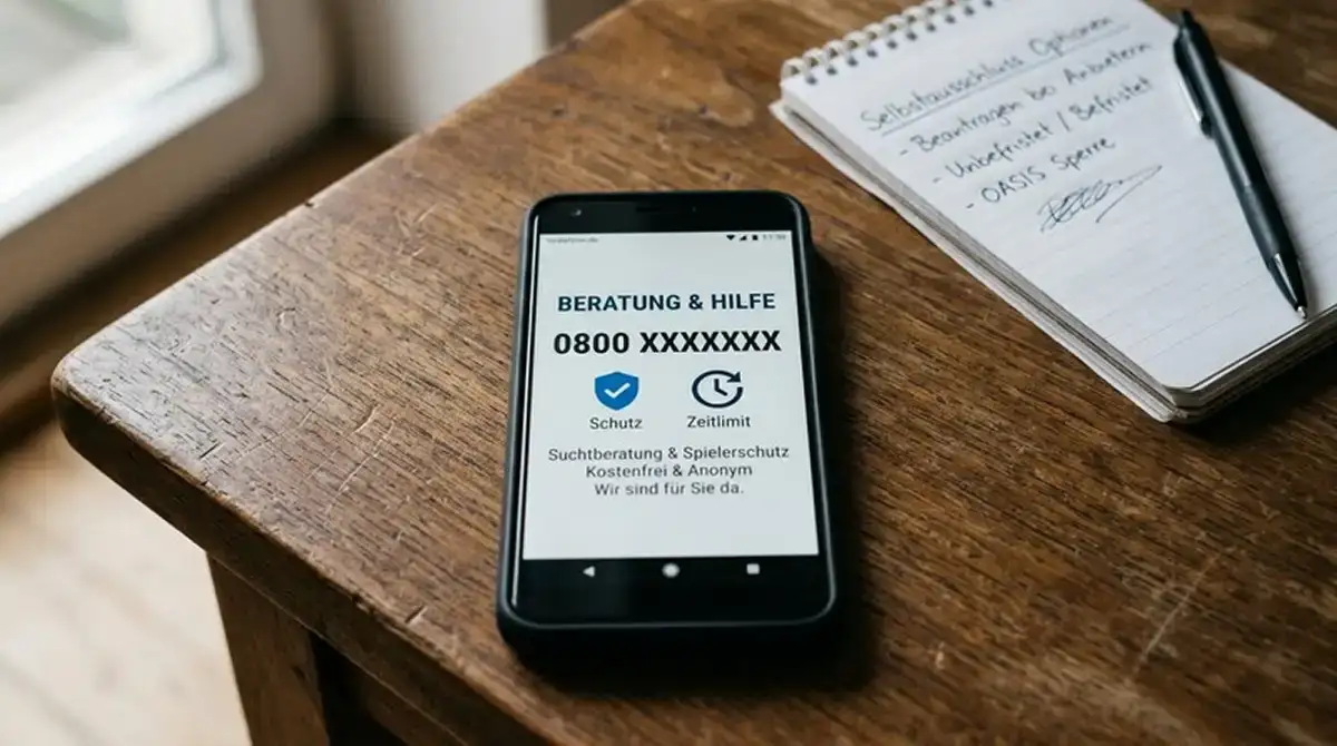 Smartphone mit Anruffenster zur BZgA-Beratung und Hinweistext zum Panik-Button